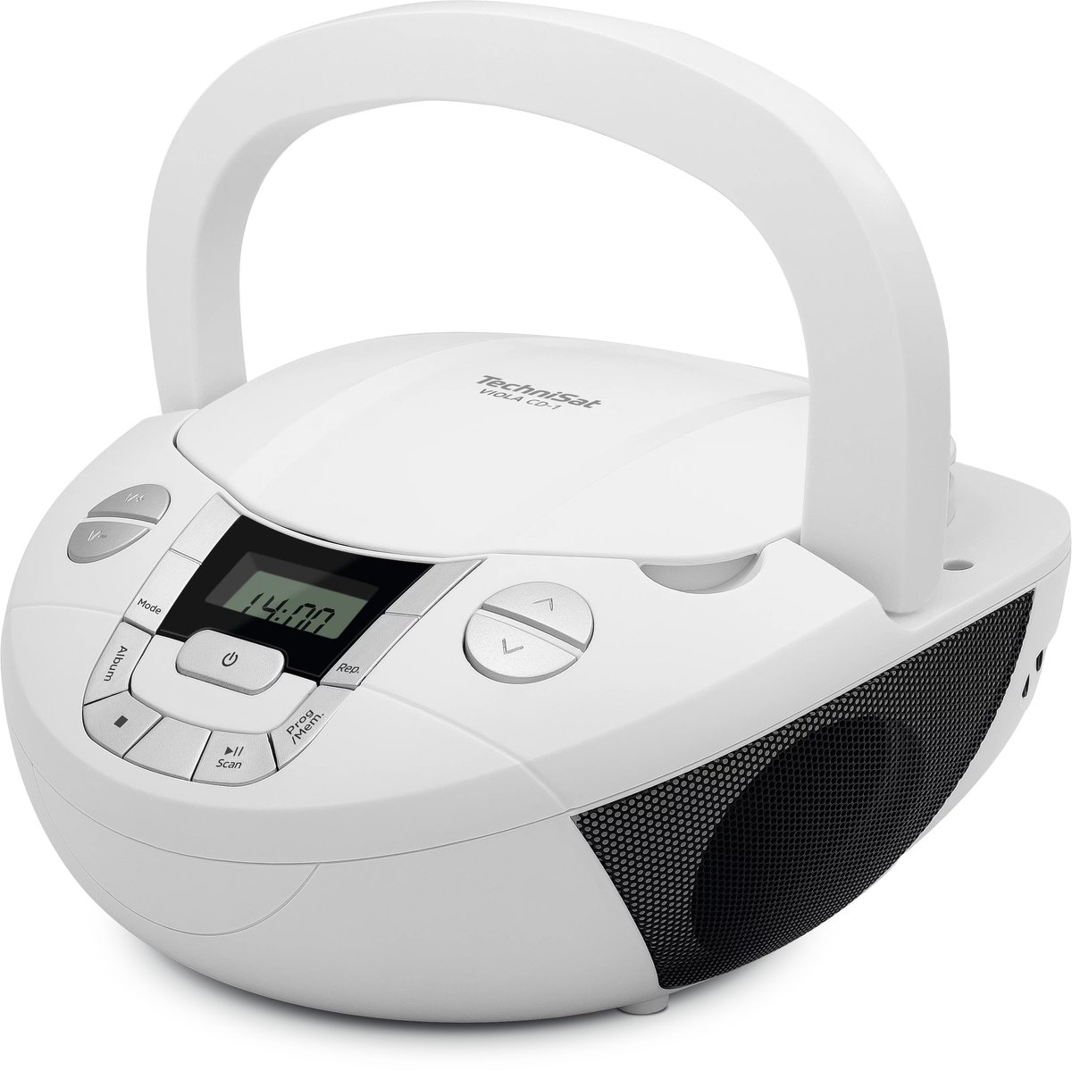 TechniSat VIOLA CD-1 - draagbare stereo cd-speler, boombox met praktische draaggreep (radio voor kinderen, FM-radiotuner, bluetooth-ontvangst, 2 x 1 W RMS-vermogen, net- en batterijvoeding) wit thumbnail 3