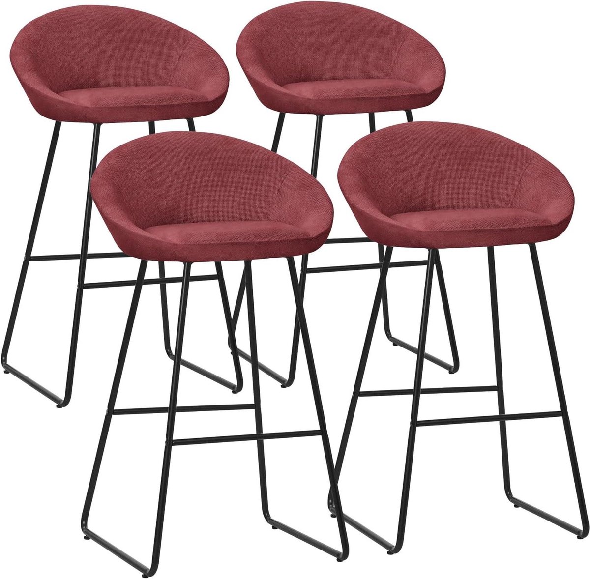 Barkrukken Set - Hoge stoelen - Aanrecht Zitten - Stoffen Bekleding - 75 cm - Rood