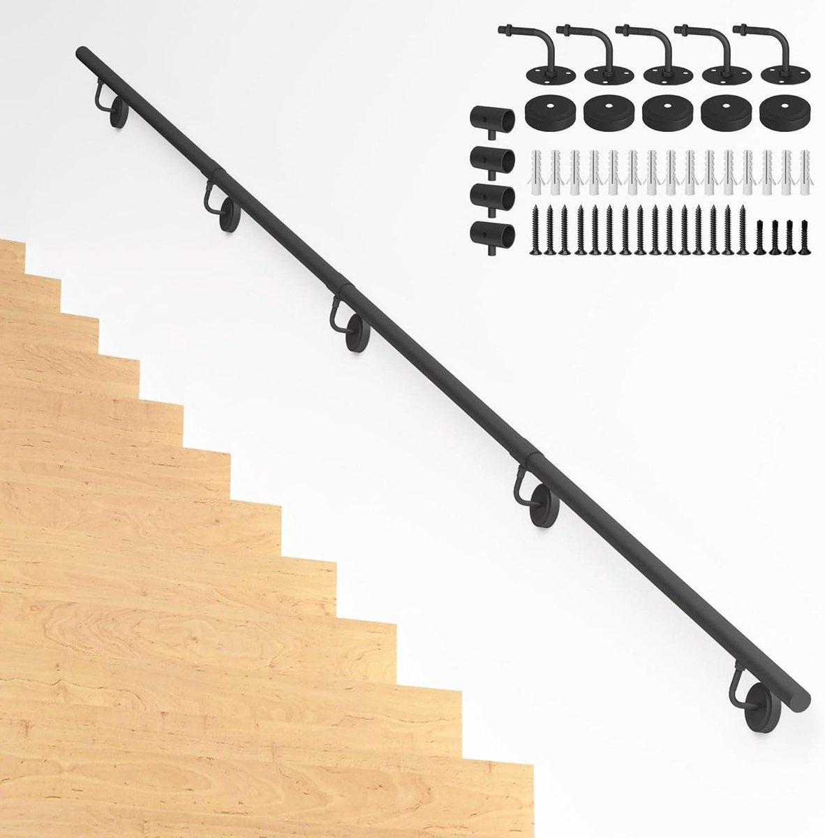 Trapleuning Metaal - Grijpstang Veiligheid - Veilig Trap Lopen - Industriële Stijl - 305 cm Lengte - Mat Zwart