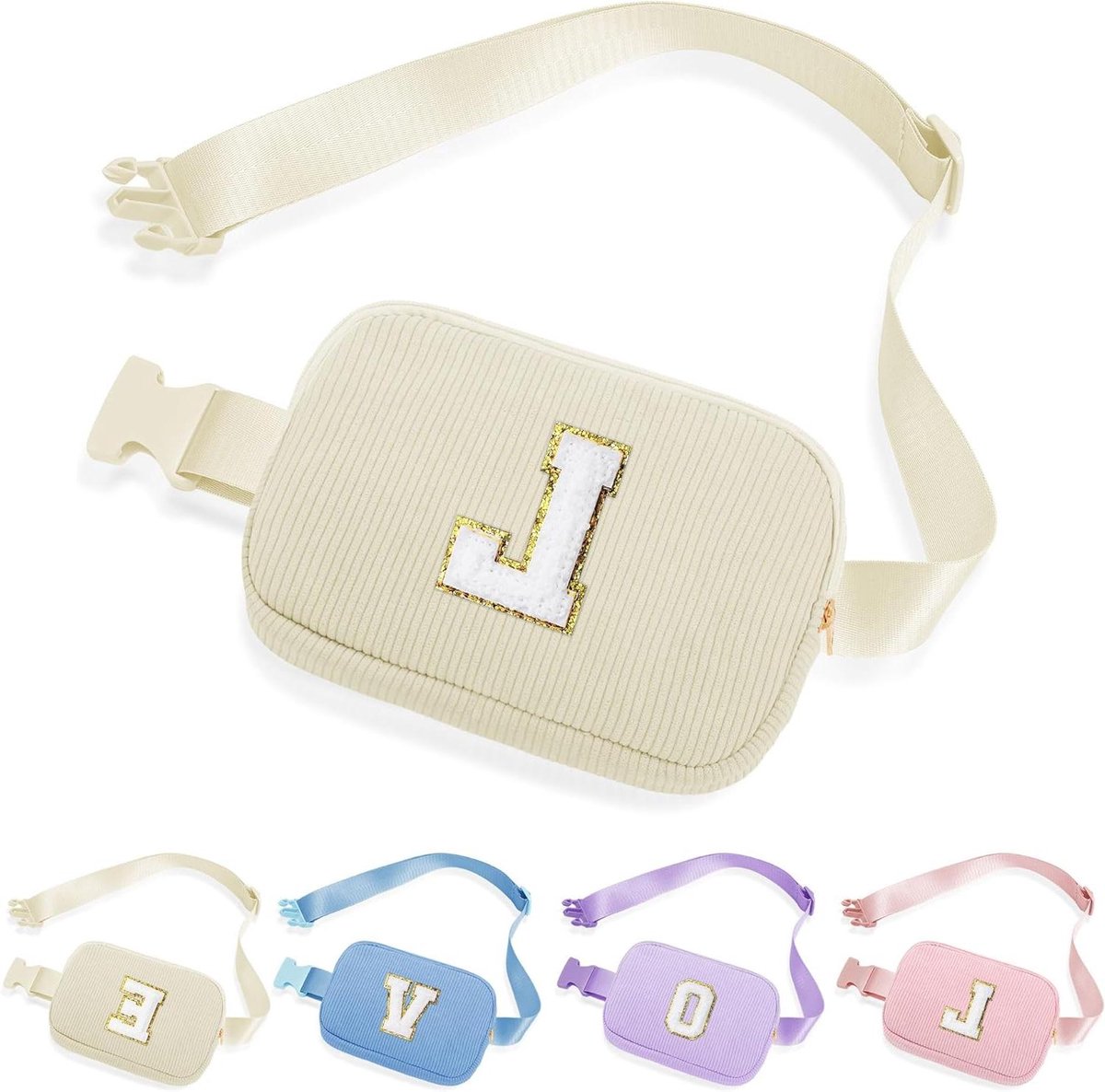 Heuptas met Letters - Buiktas Corduroy - Dagelijks Gebruik - Gepersonaliseerd Monogram - 20.5 cm - Beige