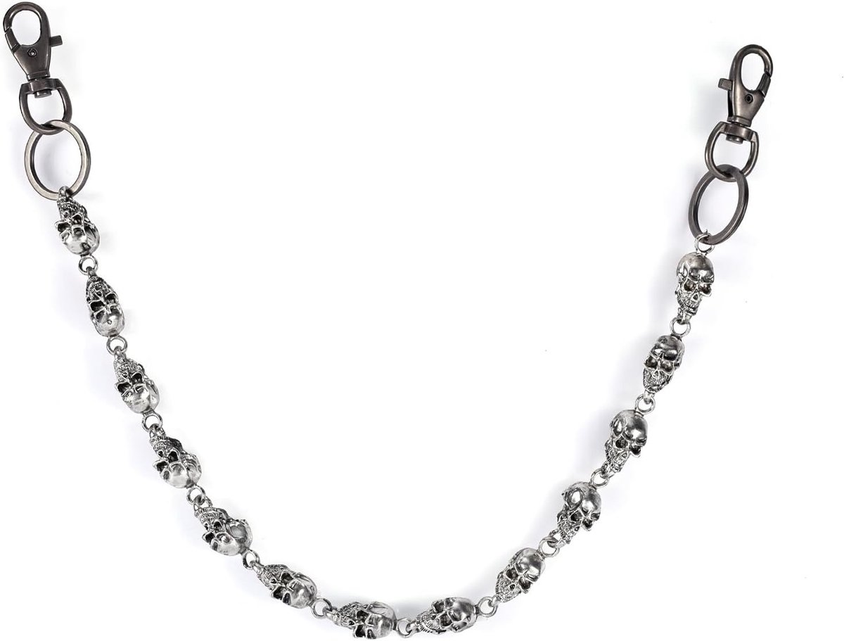 Gothic Punk Wallet Necklace, 60cm Biker Jeans Chain voor Unisex, Zilveren Skull Accessoires en Heavy Metal Mode