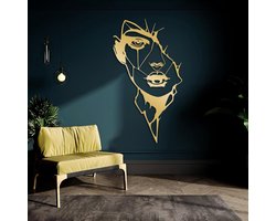 Abstracte vrouw silhouet - Lijnkunst muurdecoratie - Woonkamer verfraaien - Minimalistisch design - 33x60cm - Goud