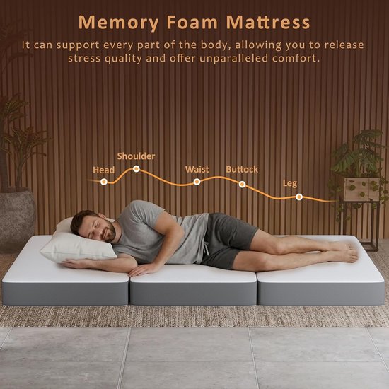 Opvouwbaar Matras - Drielaags Schuim - Tijdelijke Slaapplaats - Geïntegreerde Gel - 75 x 31 inch - Beige van Merkloos — afbeelding 4