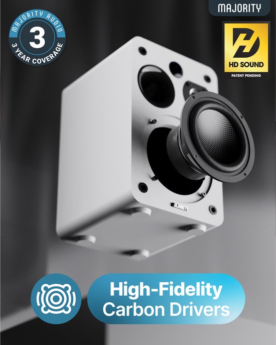 Majority D70X Active Bookshelf Speakers - Bluetooth - Stereo - 70 W RMS - Wit van Merkloos — afbeelding 4