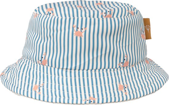 Fresk UV 50+ Zonnehoed voor kinderen 86 – Beschermende Reishoed – Hoofdbescherming Jongens - Blauw - Stripes & Crabs