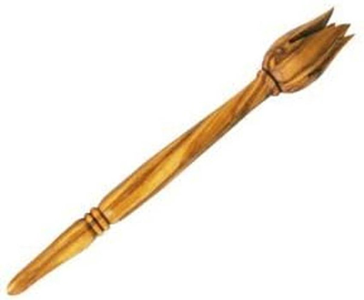 Olijfhouten Olijfvork - Olijfprikker Vorkje - Olijven Serveren - Handgemaakt Natuurlijk Patroon - 12.7 cm - Bruin