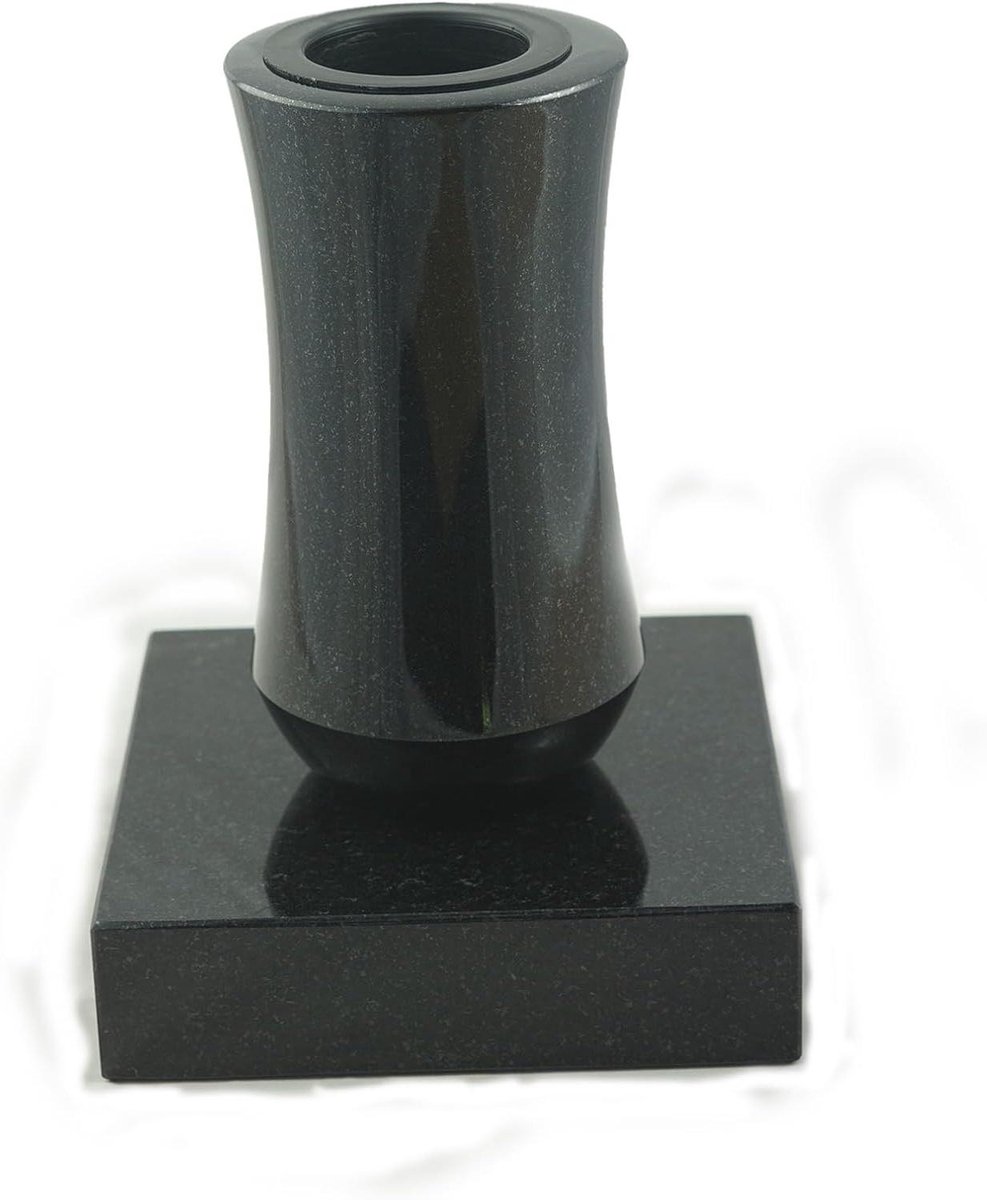 Grafvaas met sokkel - Granieten vaas - Herdenking decoratie - Handgemaakt gepolijst - Hoogte 27 cm - Zwart