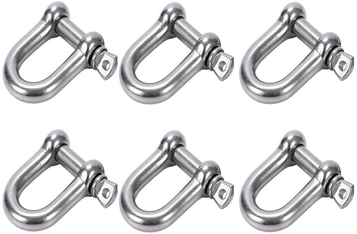 Set van 6 M6 Links D-Ringen, RVS D-beugels voor zware koppels, transportketting haken, duurzaam en roestvrijstaal
