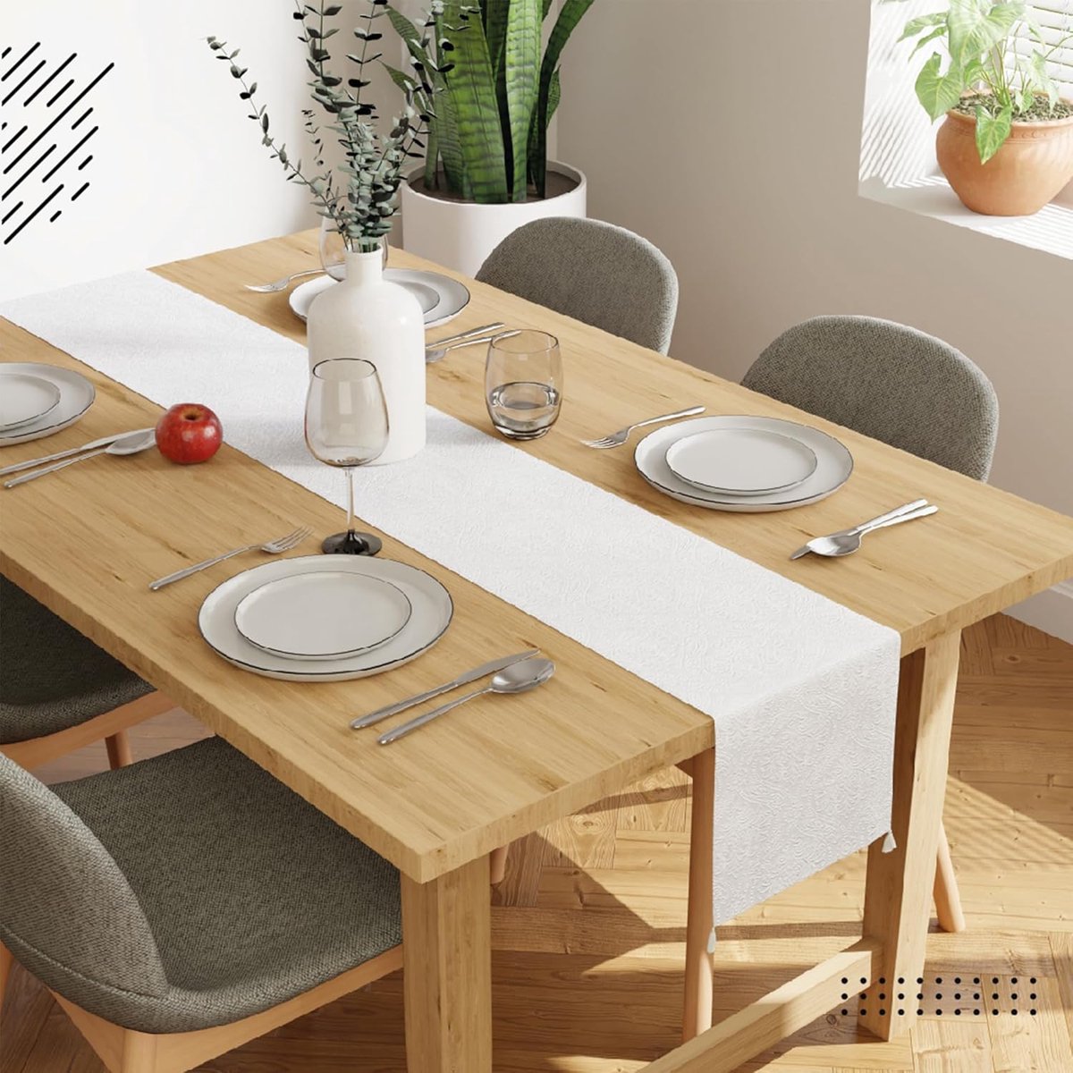 Tafelloper - Tafeldecoratie - Tafel Aankleden - Machinewasbaar Ontwerp - 32x150 cm - Wit