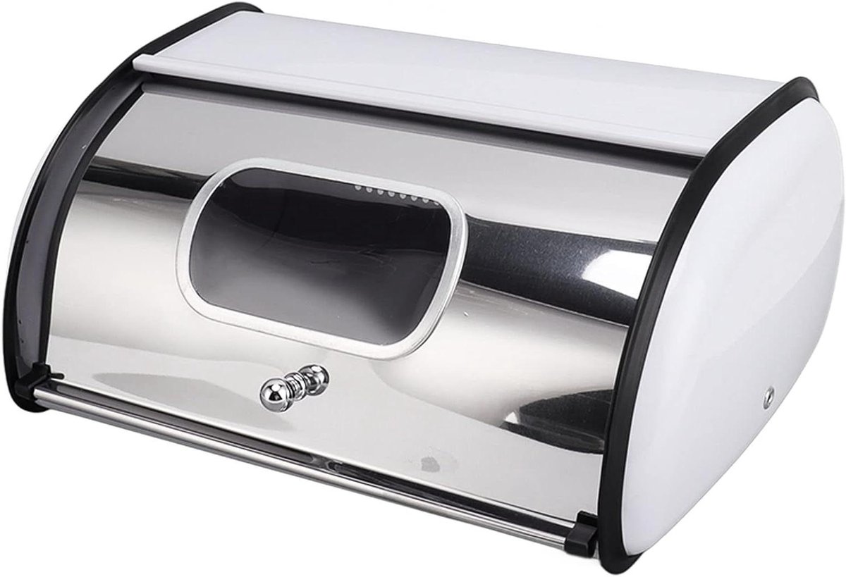 Broodtrommel Opbergdoos - Broodhouder Keuken - Voedsel Vers Houden - Met Klein Venster - 34.5 cm Lengte - Wit
