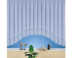 Vitrage Gordijn C-boog - Macramé Voet - Decoratie Woonkamer - Edele Websablé - 145x900 cm - Wit