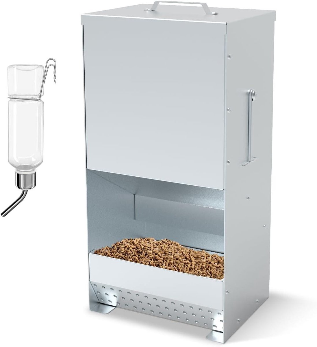 Metalen voerbak - Voerstation dieren - Voeding geven - Roestbestendig metaal - 3.6 kg capaciteit - Zilver