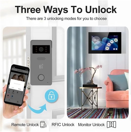 Ring Deurbel - Video Intercom - Huis Beveiligen - 1080P HD Camera - 7 inch Touchscreen - Zwart — afbeelding 3