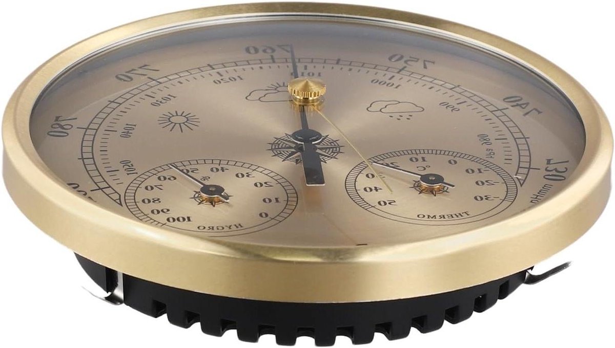 Weerstation Thermometer Hygrometer - Klimaatmonitor - Weersvoorspelling Thuis - Batterijvrije Werking - 130mm Diameter - Aluminium