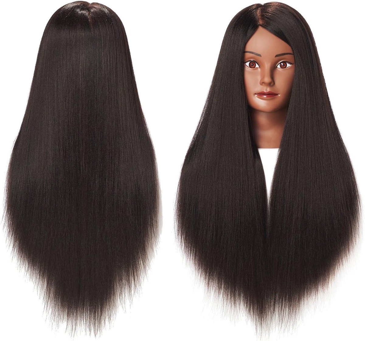 Mannequin Hoofd - Oefenhoofd Haarstyling - Kappers Oefenen - Synthetisch Hoge Temperatuur Vezelhaar - 66-71 cm - Zwart