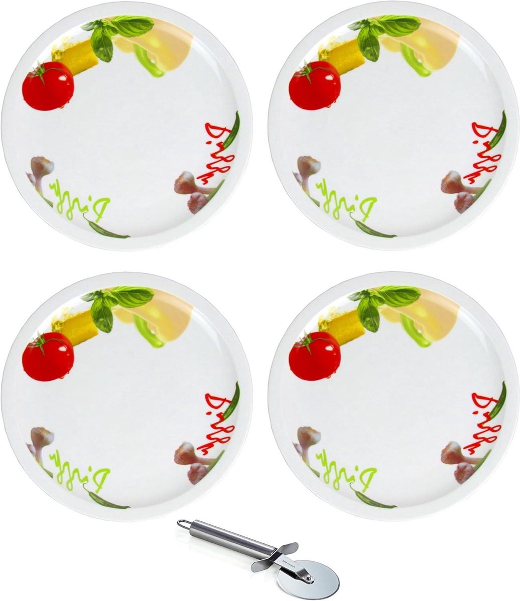 Pizzaborden Porselein - Pizzaplaten Serveerborden - Pizza Eten - Mediterraan Design - Ø 31cm - Wit