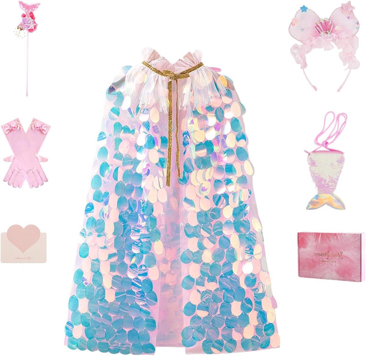 Kleurrijke Prinsessen Cape voor Meisjes van 3-8 Jaar met Glanzende Pailletten, Regenboog Robe en Verkleedaccessoires voor Rollenspel en Halloween Feest