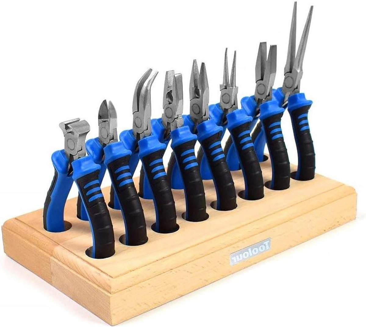 Sieradenklemmen Set - Mini Tangen - Sieraden Maken - 8 Delig Met Houten Houder - 15 cm Max - Blauw