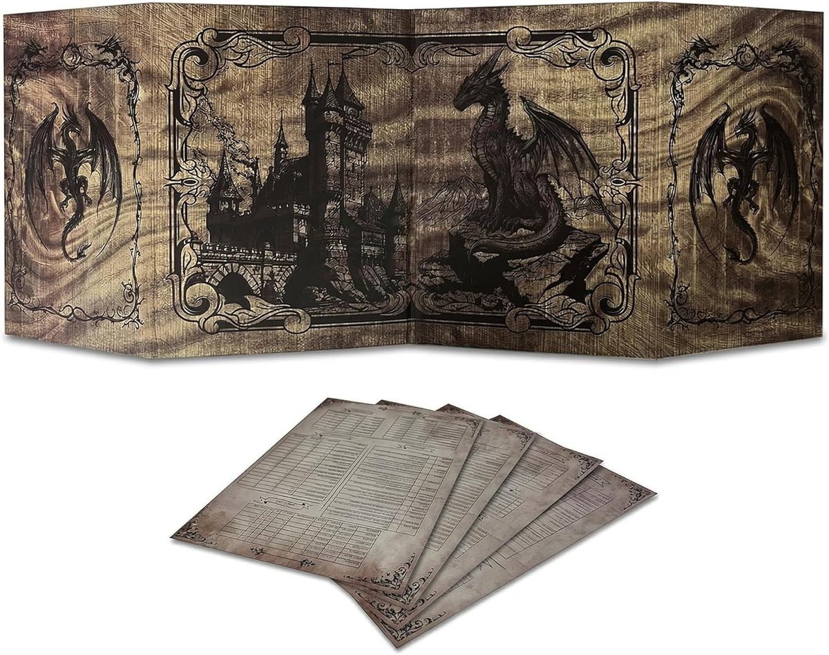 Spel Meester Scherm - Rollenspel Display - Spel Organisatie - Inklapbaar 4 Panelen - 31 x 22 cm - Zwart