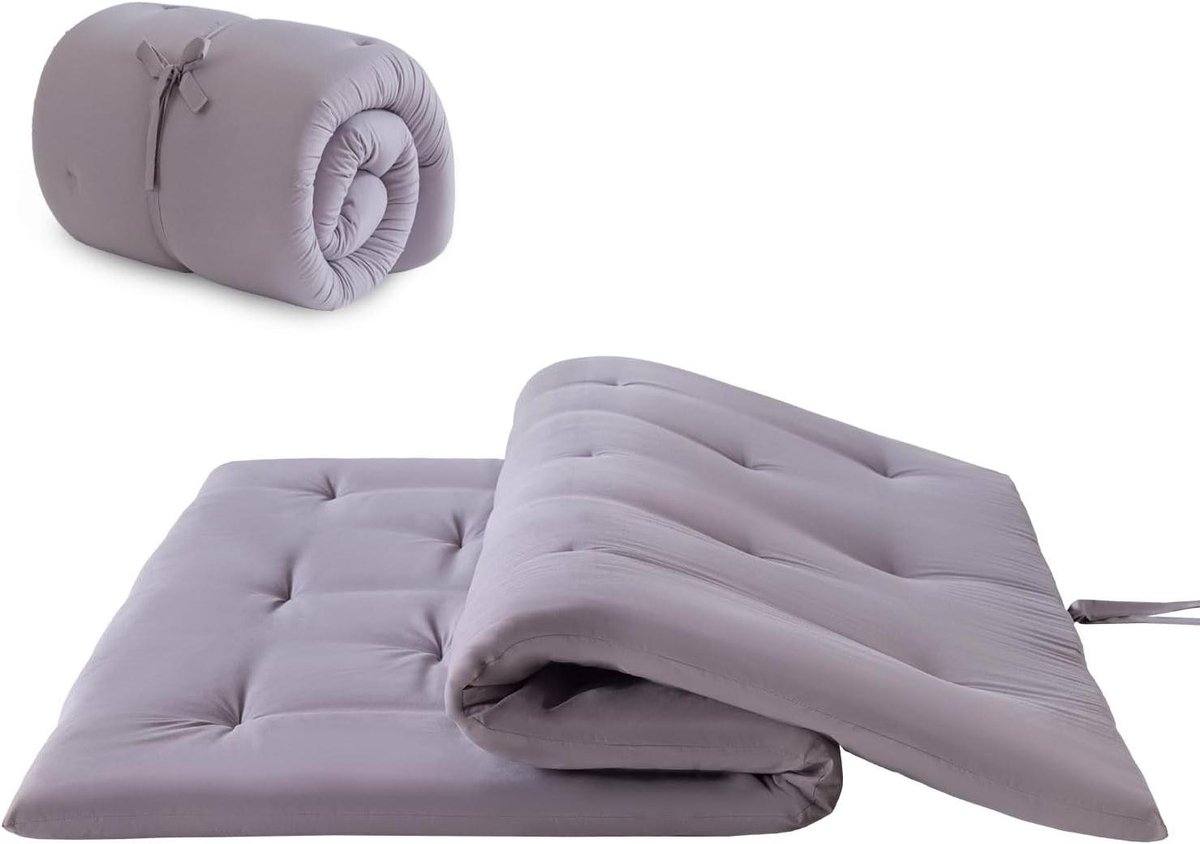 Japanse vloermatras - Futonmatras vloerbed - Comfortabel slapen - Vijflaagse structuur - 99 x 203 cm - Grijs