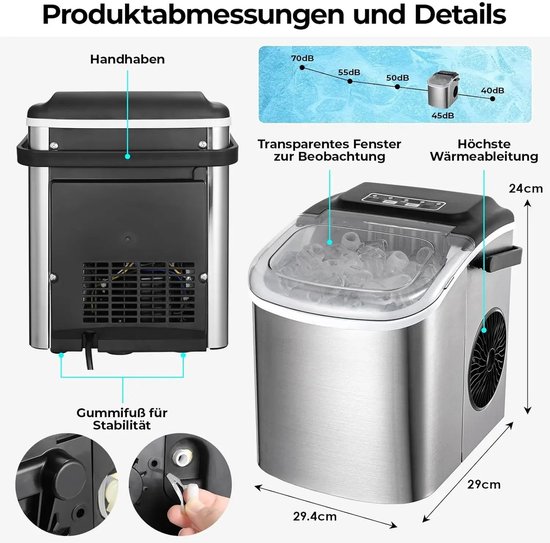 Cellista IJsblokjesmachine - Ice Maker - RVS IJsblokjesmaker - 12 kg per 24 uur - 9 IJsblokjes in 6 Minuten - 2 Formaten — afbeelding 4