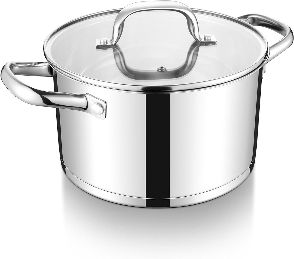 Kookpan 22 cm met 3-laags bodem, roestvrij staal, inductie, glazen deksel, 4.7 l, ideaal voor pasta en soepen, geschikt voor alle hittebronnen en vaatwasserbestendig