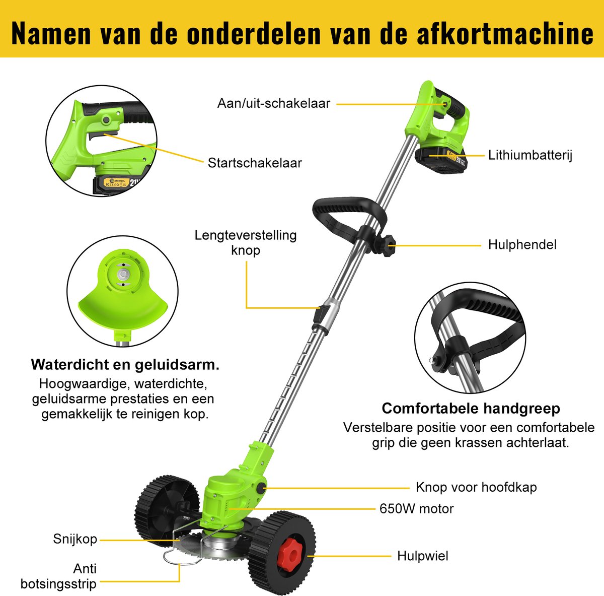 CONENTOOL Accu Grastrimmer 21V - Kantenmaaier - Elektrische Grasmaaier - Multifunctionele Bosmaaier - 2x 4.0Ah Accu’s & Verwisselbare Mesjes - Voor Tuin en Onkruid – foto 4