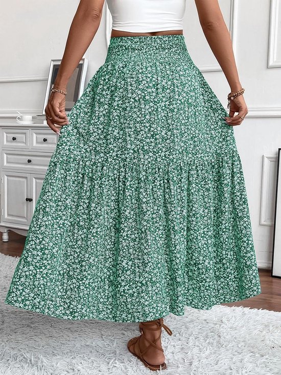 Zomerse Boho Maxi Rok voor Dames, Hoge Taille, Elastische A-Lijn met Bloemenprint, Geschikt voor Strand en Vakantie