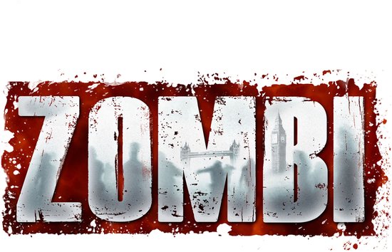 De titel ZOMBI met vervaagde beelden van Londen, zoals de Big Ben.