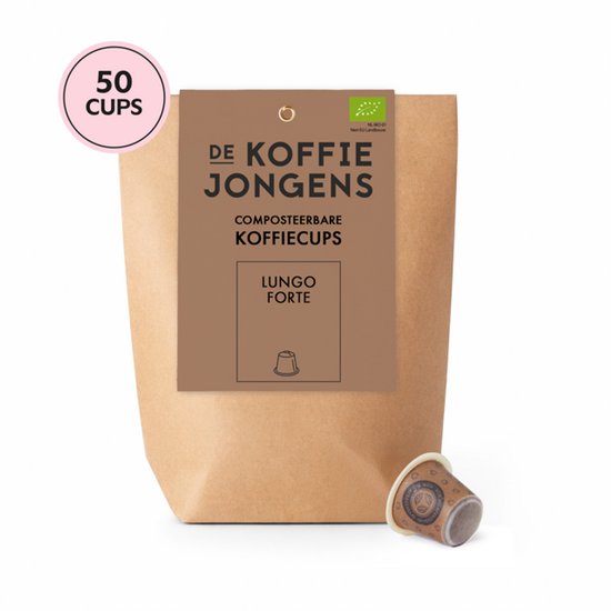 De Koffiejongens - geschikt voor Nespresso - grootverpakking Lungo Forte - 50 composteerbare koffiecups - 100% biologische koffie