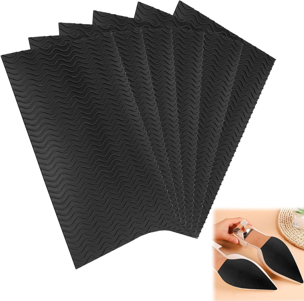 Anti-slip zoolpads - 6 zelfklevende rubberen zolen, snijbaar en geluidsreducerend, voor optimale grip en bescherming van schoenzolen (15 x 10 cm)
