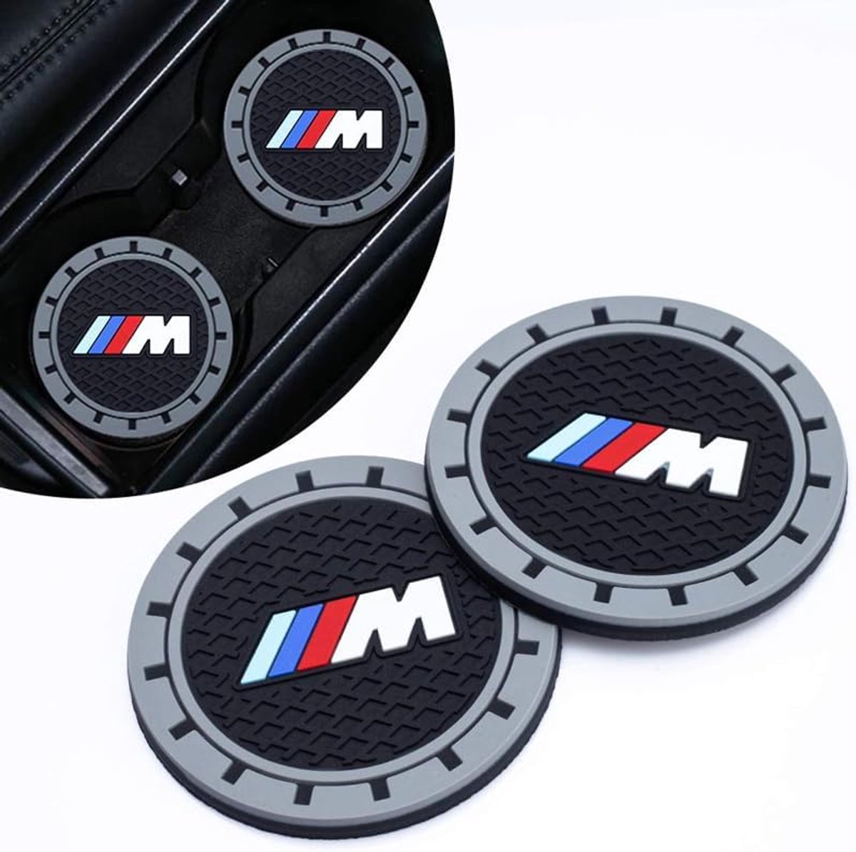 JeiibrZui Universele Auto Bekerhouder Matjes - Silikonen Anti-Slip Onderzetters - 2 Stuks - Zwart/Wit Design voor BMW M Serie, X Modellen en Meer