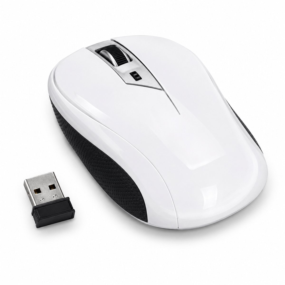 Draadloze Muis 2.4 GHz – Ergonomische Wireless USB Muis met Nano Receiver – 1000-1200-1600 DPI – Tot 10 Meter Bereik – Wit