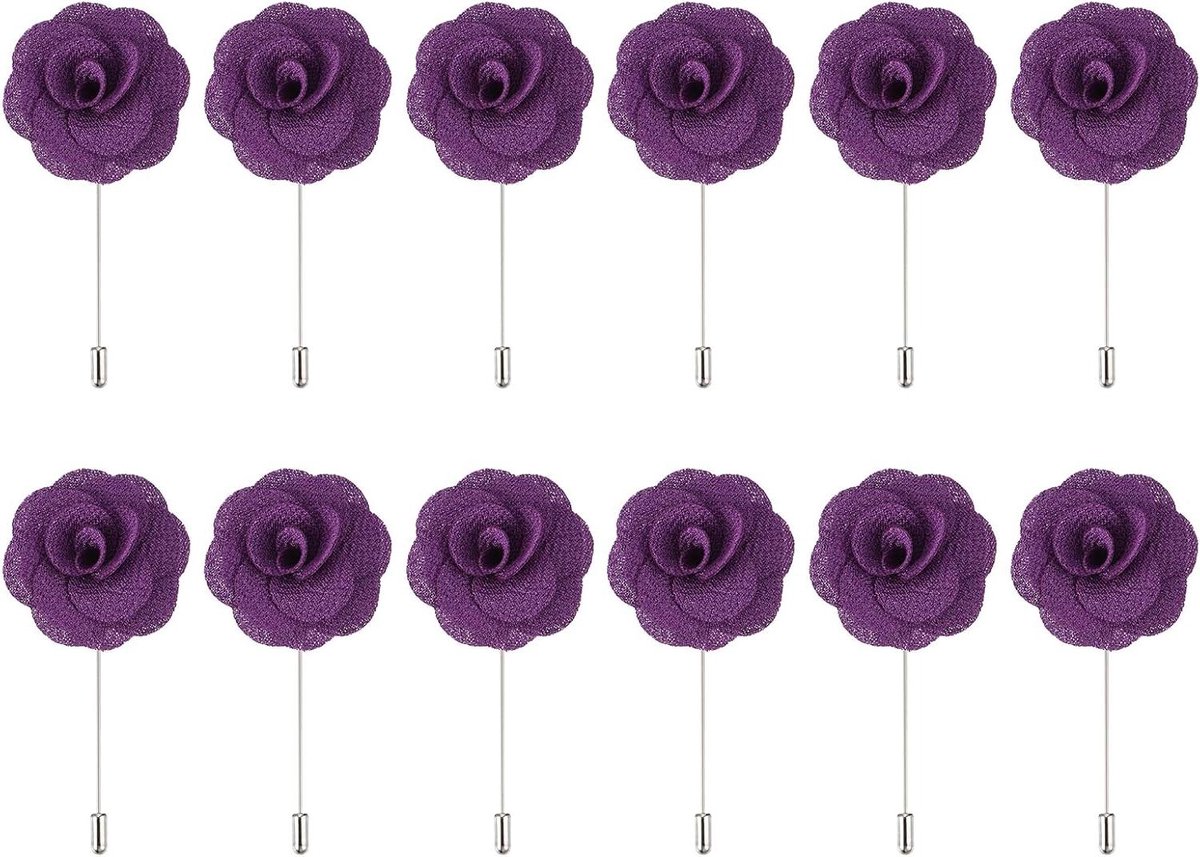 Boutonnières Rozen - Corsage Mannen - Bruiloft Accessoires - Stof en Metaal - 9 x 4 cm - Donkerpaars
