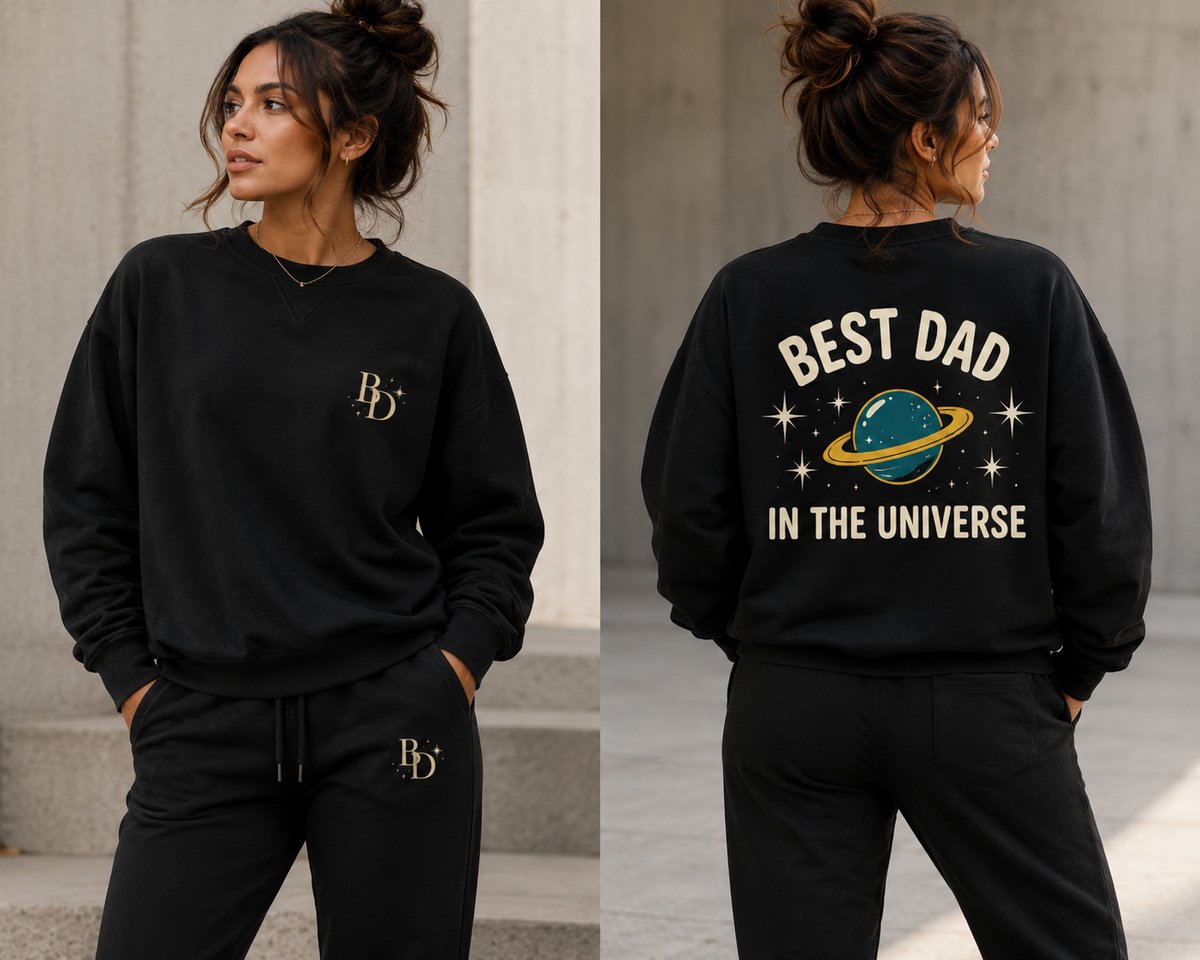 Unisex Sweater en Joggingbroek Set Zwart - Best Dad In The Universe - Oversized Streetwear Trainingspak - Katoenmix - Maat M