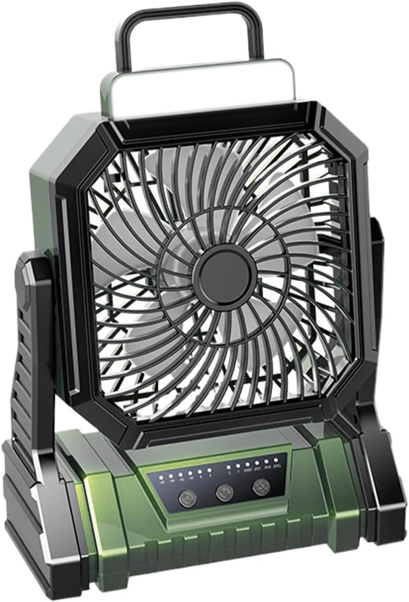 Kampeer Ventilator - Camping Fan - Buiten Gebruik - Met Lantaarnfunctie - 5400mAh Batterij - Groen