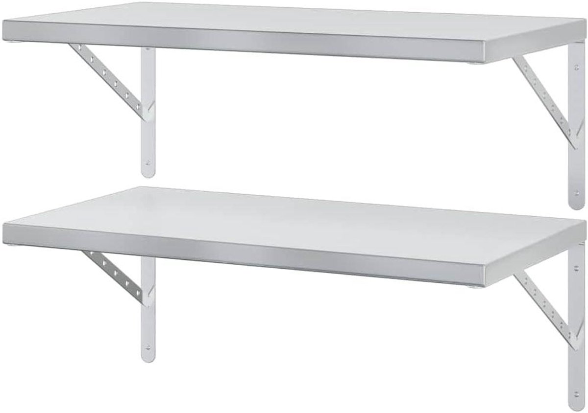 Wandschappen 2 stuks - Wandrek muurplank - Spullen organiseren - Roestvrij staal - 75x40 cm - Zilverkleurig