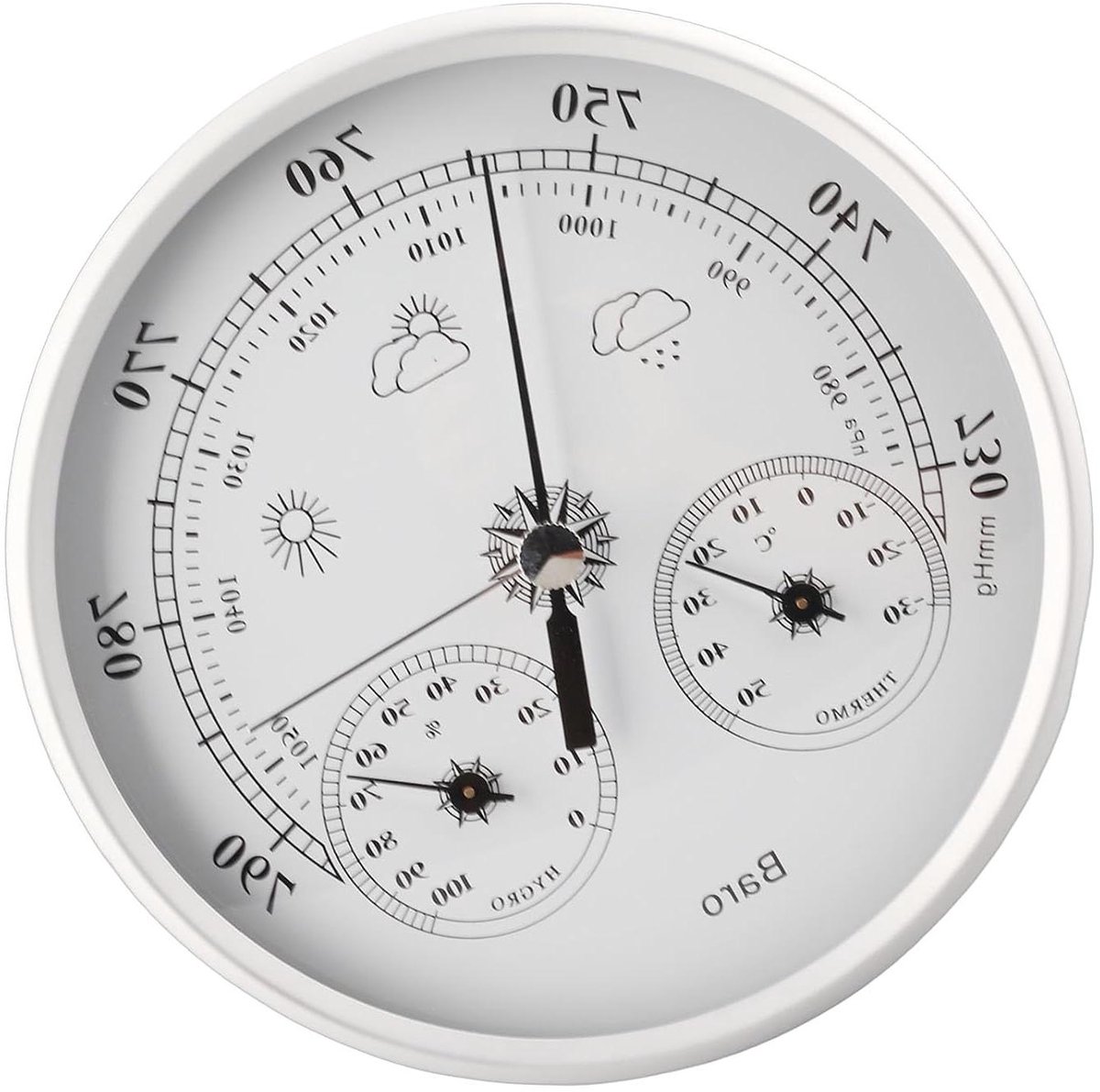 Thermometer Barometer Hygrometer 3 in 1, Weerinstrument van Aluminiumlegering met Grote Wijzerplaat van 5,12 Inch voor Gebruik Binnen en Buiten in de Tuin