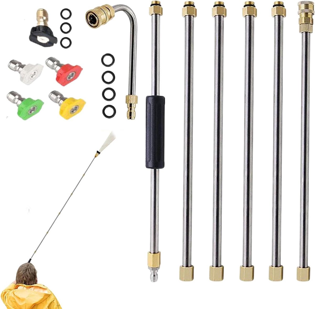 Hogedruk Verlengstuk - Spuitlans - Terrassen Reinigen - Messing Constructie - 41 cm - Zilver