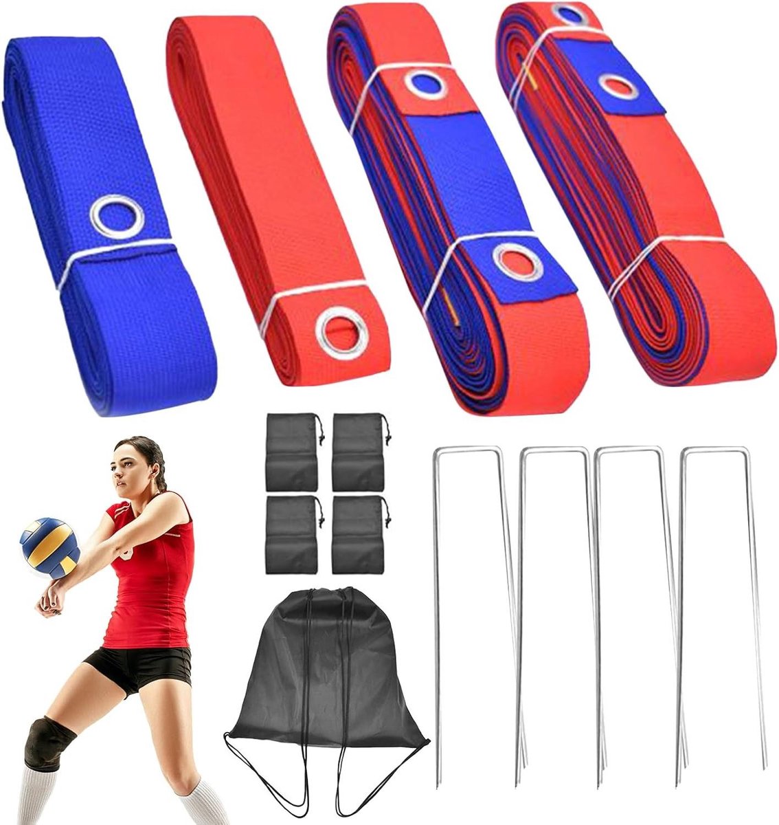 Beach Volleyball Set - Outdoors Volleyballs Markeringen | volleyballijnen | Verstelbare hoogte stalen polen |, Draagbare sportaccessoires voor thuis, gazon, praktijk, buitenshuis, park
