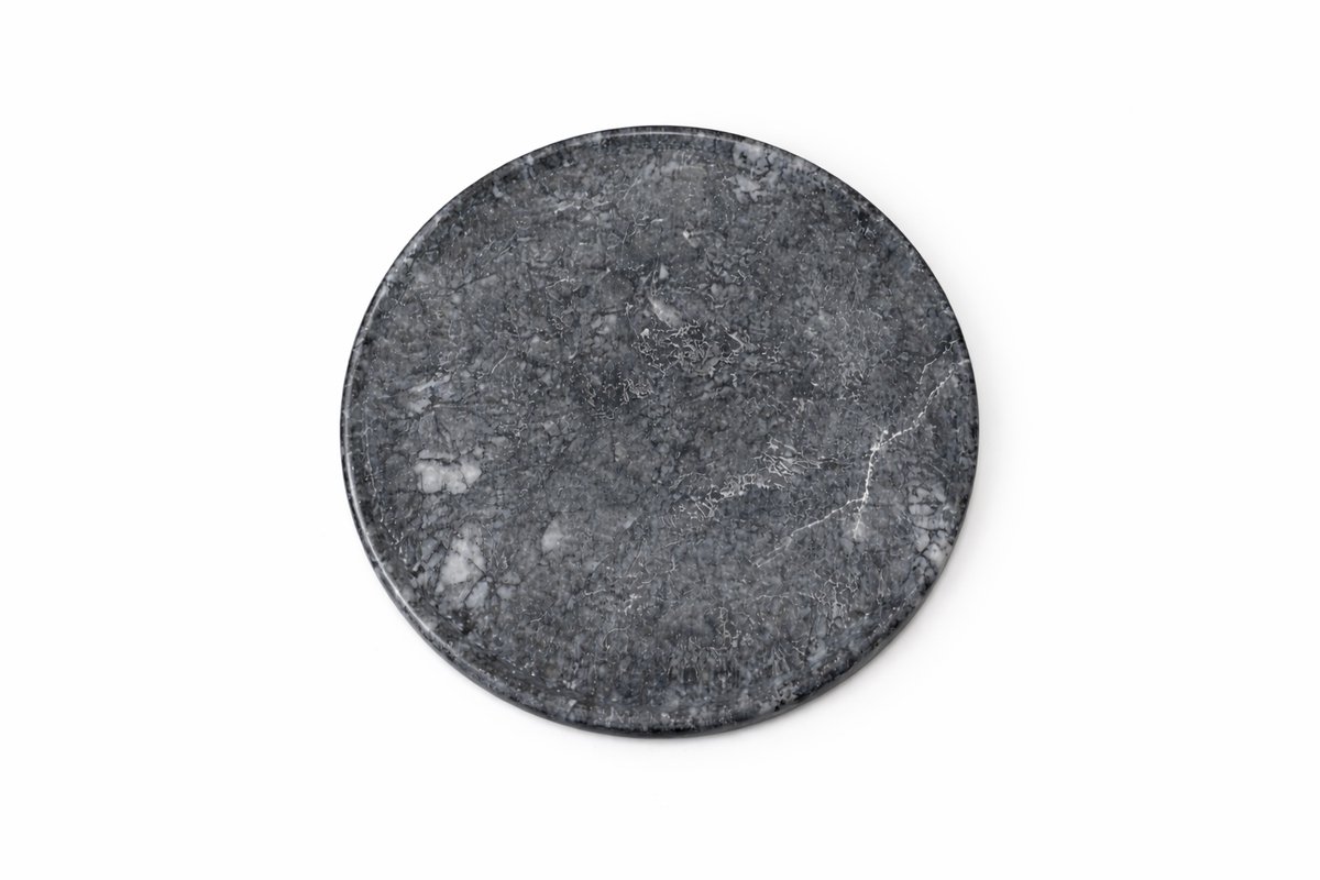 Marmoree - Marmeren Tray - Dienblad - Rond - Natuursteen - Donkergrijs/Zwart - 30cm