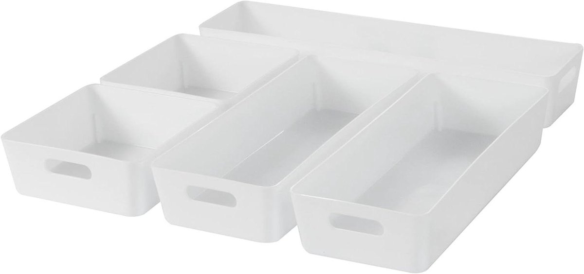 Opbergsysteem Schuifladen - Lade Organizer - Alles Ordenen - 5-Delige Set - 6 cm Hoog - Wit