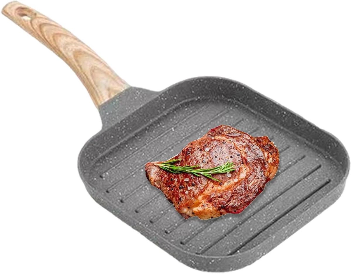 Grillpan - Braadpan - Gerechten Bereiden - Anti-aanbaklaag - 37 x 19 cm - Grijs