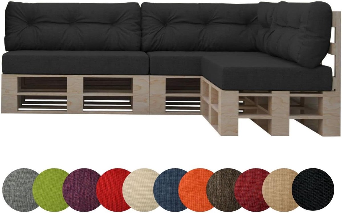 Palletkussens Set - Zitkussens Bank - Tuinmeubilair - Afneembare Hoezen - 60x40cm - Zwart