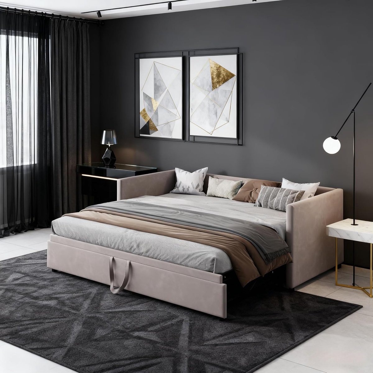 Uittrekbare slaapbank - Bankbed tweepersoons - Logeren en relaxen - Snel om te bouwen - 90/180 x 200 cm - Grijs