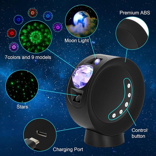 Sterrenprojector - Nachtlampje plafond - Romantische sfeer creëren - Draaibare projector - 2000 mAh batterij - Zwart van Merkloos — afbeelding 3