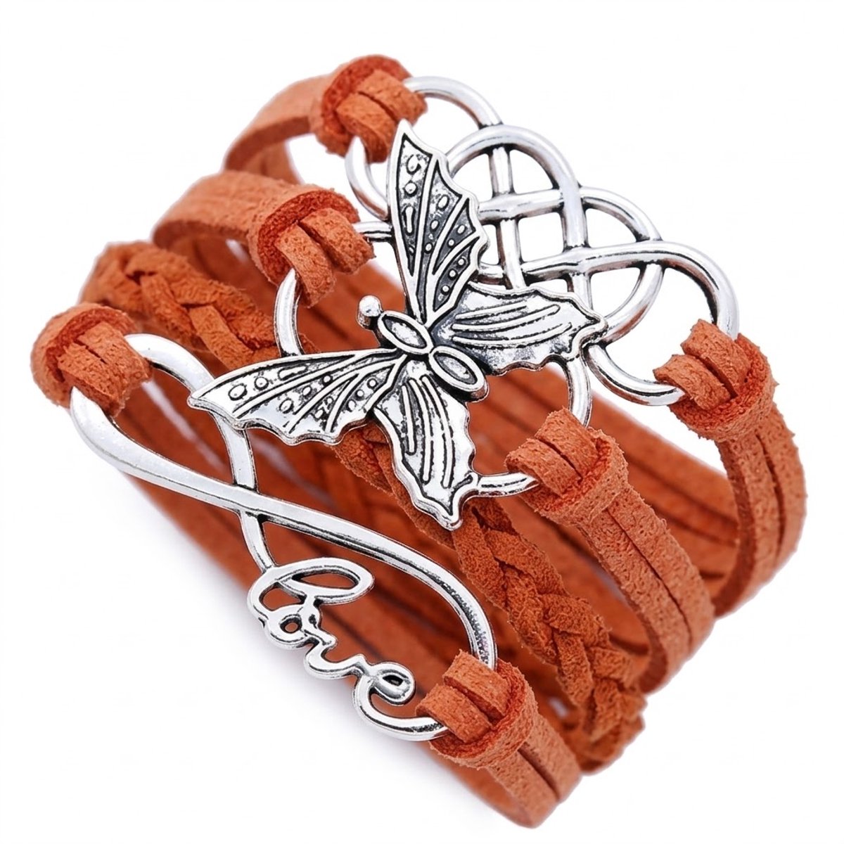Oranje Love Armband voor dames vrouwen met Vlinder en Infinity Symbool – Vlechtarmband met Charms