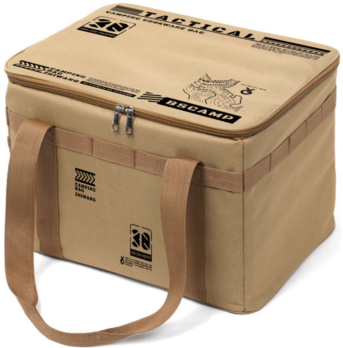 Tactische opbergtas voor kamperen extra grote inhoud van 30 liter waterdichte organizer van Oxford stof, ideaal voor reizen outdooravonturen en thuisgebruik khaki