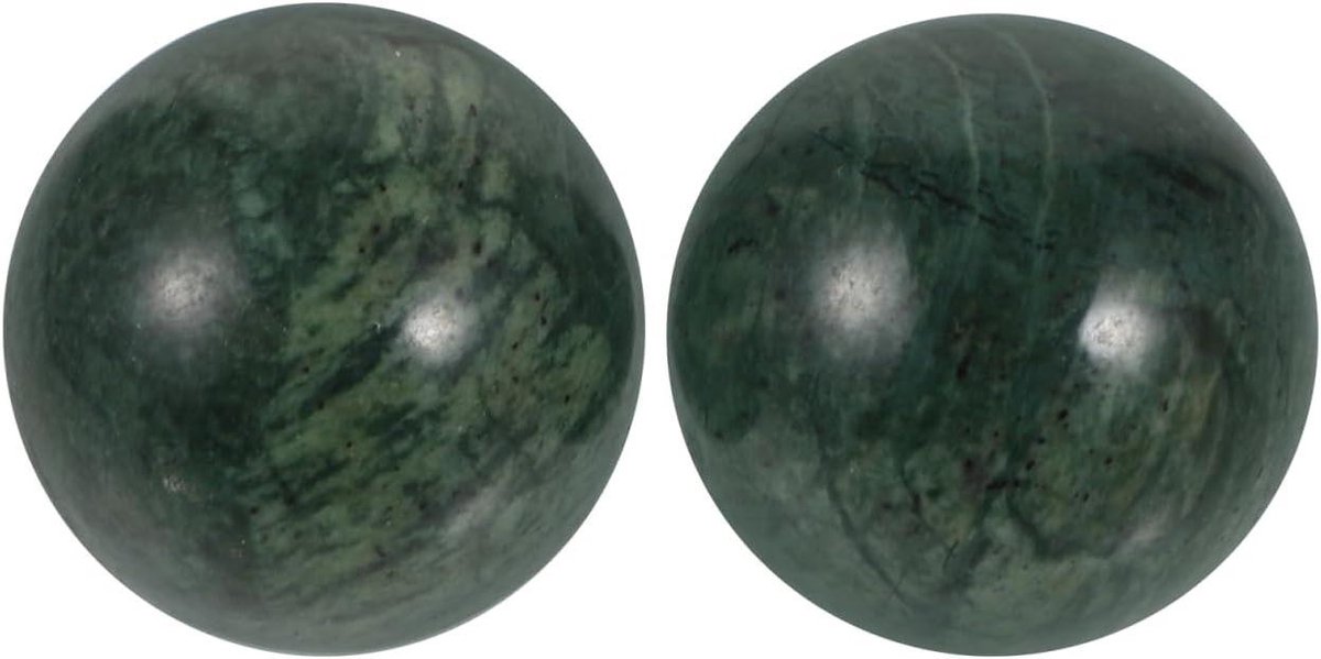Oefenballen Set - Hand Massage Ballen - Stress Vermindering - Natuurlijke Jade Steen - 40 mm - Groen