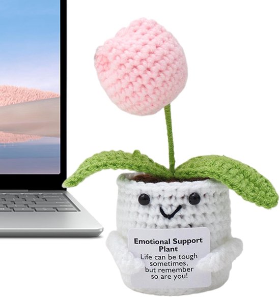 Inspirational Support Flower, Crochet Knitted Plush, Soft and Lightweight, Handmade Positive Companion Gift for Men, Women and Work, Home, or Travel 5.12 Inches Pink — afbeelding 5